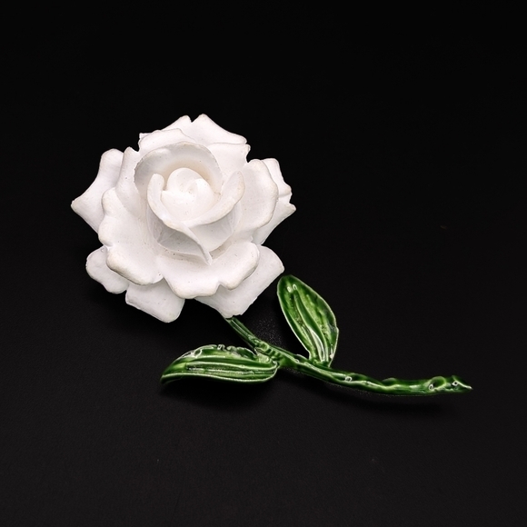 Vintage White Celluloid Rose or Gardenia Flower Brooch - Ges. Gesch Germany - Picture 3 of 8